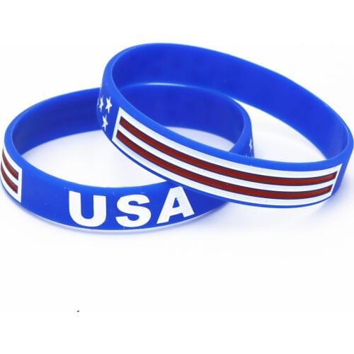 50PCS USA American Flag Silicone Bracelets Wristband Blue White Football Souvenir Sports Stars and Stripes Fashion Jewelry SH186