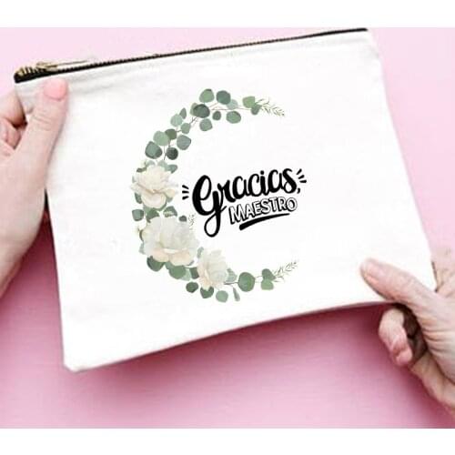 Spanish Print Women Wash Storage Bags Travel Toiletry Organizer Cosmetic Case Portable Female Make Up Pencil Pouch Teacher Gifts
