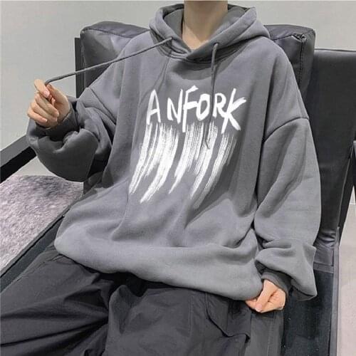 Gray Cotton Cool Letter Print Hoodie Thin Autumn Hip Hop Men Pullover Sweatshirts Hoodies Mens Harajuku Goth Loose Hoodie Male