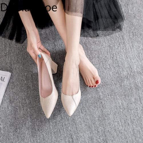 Pumps Womens Chunky Heel 2021 Autumn New Soft Leather Two-Way Wear 3cm Low-Heeled Shoes 5cm Mid Heel Black Work Women Shoes