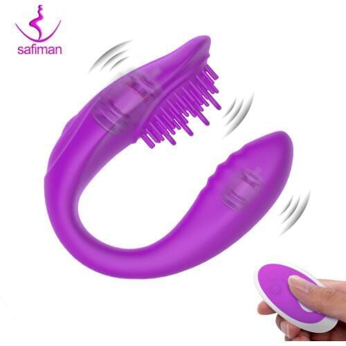 Wireless Vibrator Adult Sex Toys for Couples Rechargeable Dildo G Spot U Silicone Stimulator Double Vibrators Sex Toy for Woman
