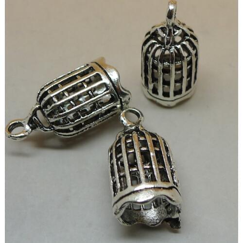 ALYMMO 6Pcs/lot Vintage Silver Retro Bird Case Pendant 24x13mm 3D Bird Case Charms Jewelry Accessories