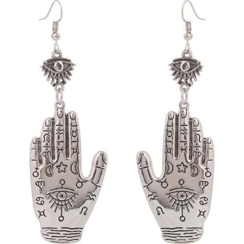 Vintage Evil Eye Hasma Fatima Hand Lucky Drop Earrings Religious Totem Jewelry