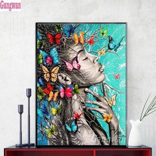 5D DIY Rhinestones Embroidery African woman Diamond Mosaic Diamond Painting butterfly beauty girl Cross Stitch home decoration