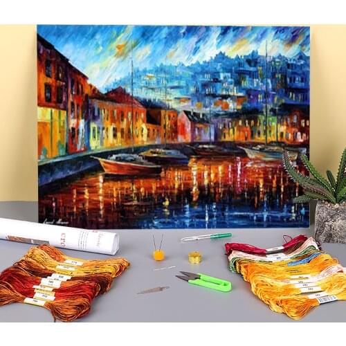 Blue Harbor Printed 11CT Cross Stitch Embroidery Full Kit DMC Threads Craft Sewing Handicraft Painting Mulina Wholesale