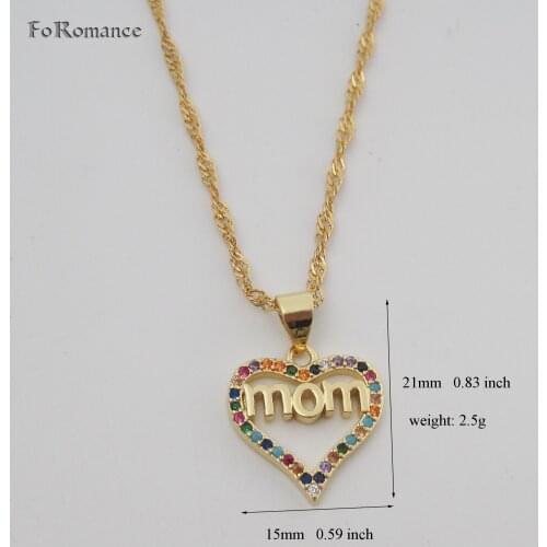 YELLOW GOLD GP PLATED 18" WATER WAVE NECKLACE & VIVID WORD MOM COLORFUL STONES HEART SHAPE PENDANT