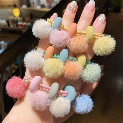 2019 New Colorful Plush Ball Elastic Hair Band Girls High Elasticity Women Hair Rubber Band Elastic Hair Band Hair Accessories