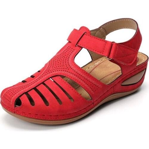 Woman 2021 Summer Leather Vintage Sandals Buckle Casual Sewing Women Retro Sandalias Female Ladies Platform Shoes