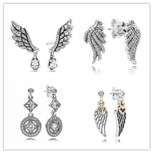 925 Sterling Silver Earring Dangling Magnificent Angel Wings Stud Earrings For Women Wedding Party pandoradora Jewelry