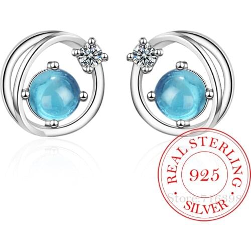 Blue Planet with Star Stud Earrings for Women Authentic 925 Sterling Silver Design Universe Fine Jewelry