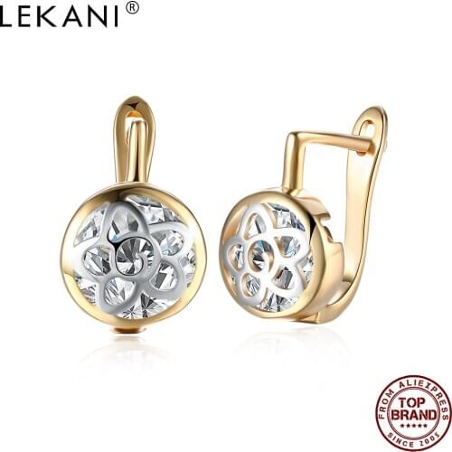 LEKANI Hollow Flower Champagne Gold Stud Earrings For Women Clear Cubic Zirconia Romantic Earring Engagement Fashion Jewelry