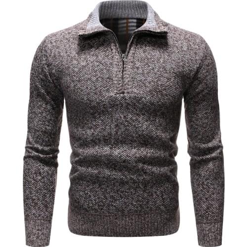 Winter pullover mens leisure warm loose sweater autumn winter fashion bottom shirt lapel half zipper jacket