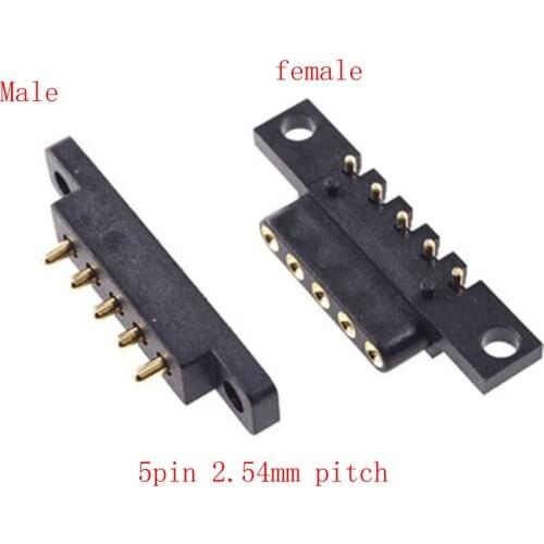 1-3Pair Spring Loaded Connector Pogo Pin 5 Pin 2.54 mm Pitch Through Holes PCB Vertical With Flange Panel Mount Single Row Strip