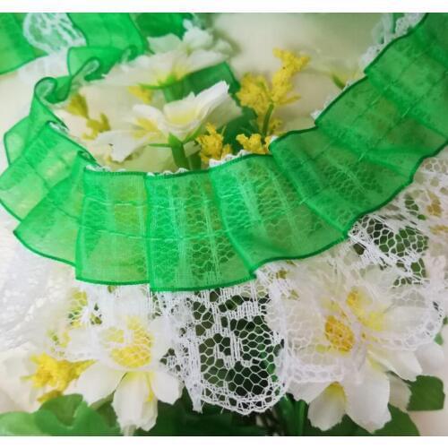 1M Latest Green Lace Fabric Width 4.5cm High Quality Lace Fabric Pleated Lace Ribbon Trimmings For Sewing encajes dentelle L-22