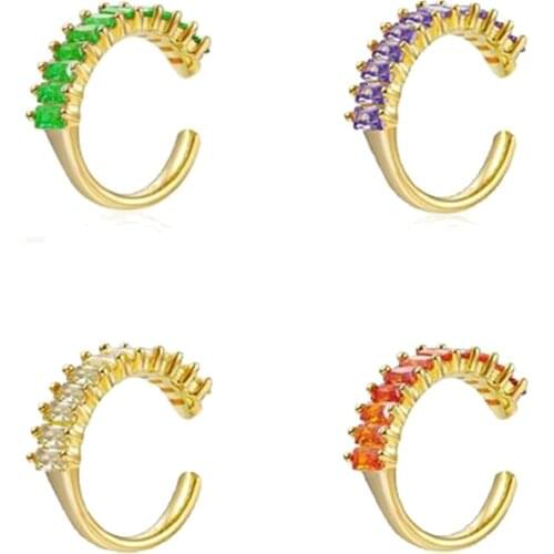1pc 925 Silver Crystal Hoop Ear Clips Hypoallergenic Earrings White/Orange/Purple/Green Womens Jewelry Jewelry Gifts
