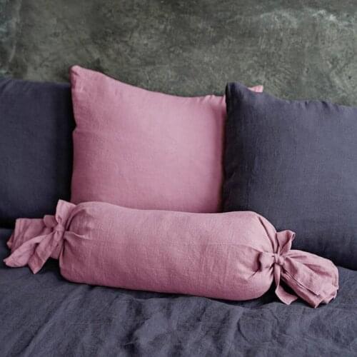 100% Linens Candy Pink Throw Pillow Cover Pillowcase Cylindrical Cervical Pillowcase Natural White Smoke Grey 9x45 15x50