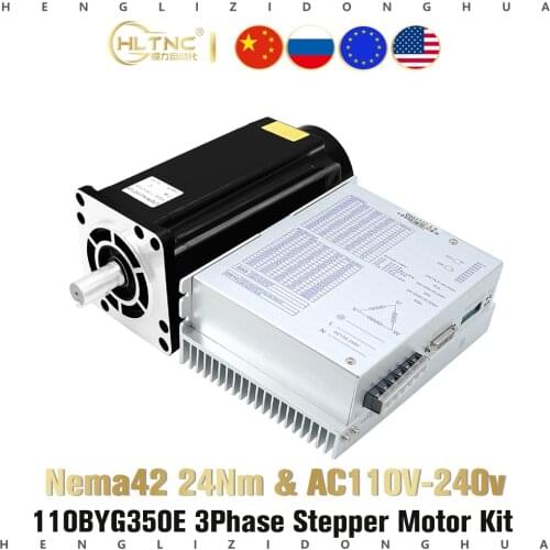 110BYG350E 14Nm 7.5A Three Phase Stepper Motor With 19mm Shaft Optional Brake + DM3722 AC 220V Input Driver Kit For CNC Milling