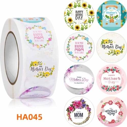 2.5cm 500pcs Happy Mothers Day Gifts Label Sticker White Round Shape Sticker Sweet Floral Designs for Mom Gifts Wrap Label Tags