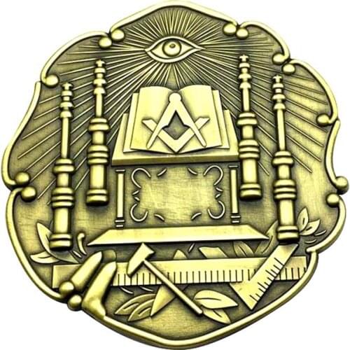 3" Masonic Car Emblem Antique Gold Altar&Columns Mason Auto Truck Motorcycle Decal Sticker Badge With Red Adhesive