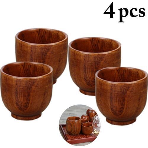 4Pcs New Antiseptic Wood Cup Set Simple Lightweight Japanese Style Water Cup Tea Cup Wine Mug Drinking Utensils For Home