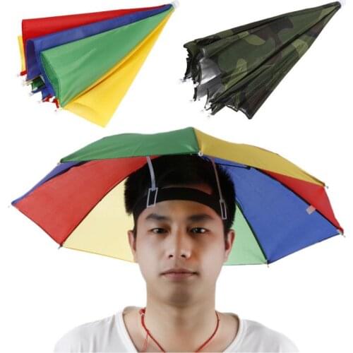 55 CM Foldable Headwear Umbrella Anti-UV Anti-Rain Portable Umbrella Hat Fishing Hiking Camping Outdoor Head Umbrella Rain Gear