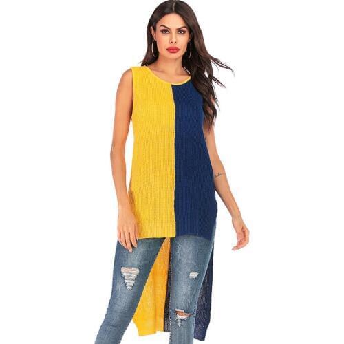 AECU Autumn Sleeveless Sweaters And Pullover Women Vest Jumpers Loose Plus Size Patchwork Sweater Female Pull Femme Hiver