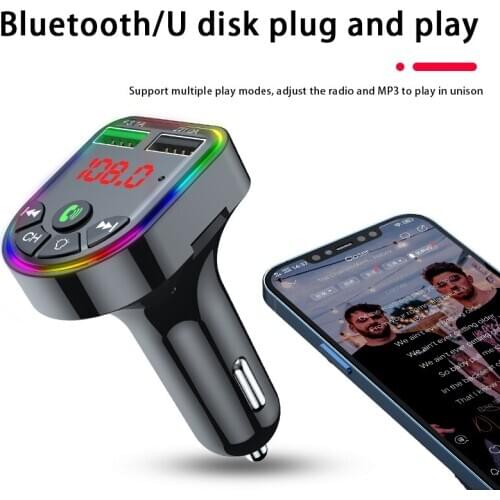 Car Charger Fast 3.1A LED Digital Glow with Support USB/TF Card/Bluetooth MP3 Player Function FM Dual Usb Adapter Wireless