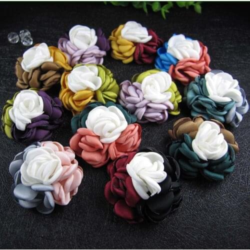 Free shipping!12pcs/lot 2inch New fabric rose flowers women hair accessory for hair clip or hair bands
