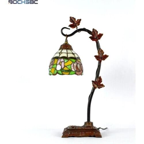BOCHSBC Tiffany Grape Dragonfly Grapevine Table Lamp Rose Barock Stained Glass Desk Light Home Decor Handcraft Art Nordic Lighti