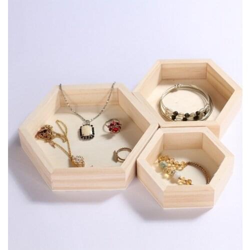 3pcs/1pc Wood Jewelry Storage Boxes Bracelet Necklace Display Tray Plate Hexagon Wooden Cases Organizer Dishes Tray ZM80810