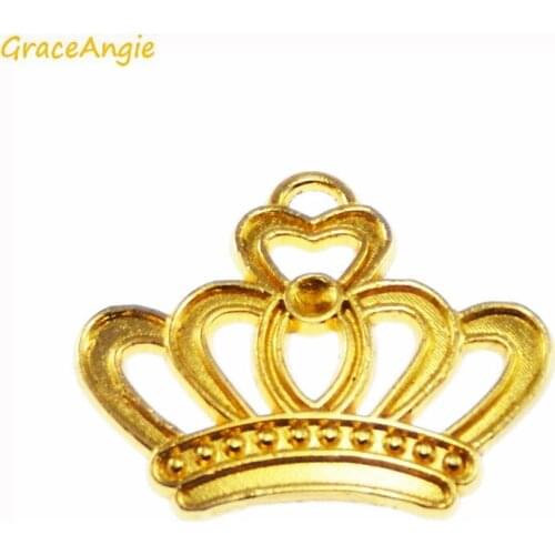 GraceAngie 90PCS Wholesale Crown Shape Gold Color Pendant Necklace Jewelry Charms Women Bracelet Handmade DIY Finding Accessory