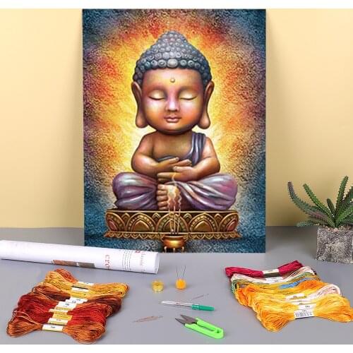 Buddha Printed Canvas 11CT Cross-Stitch Complete Kit Embroidery DMC Threads Handicraft Handiwork Handmade Painting Different