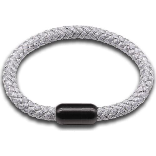 Mama Handmade Weave Bohemia Ethnic Style Gray Women Bracelet Bangle with Black Stainless Steel Clasp Gift For Him