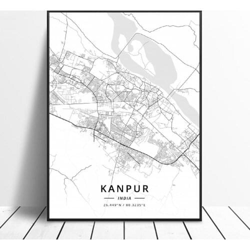 Kanpur Varanasi Jaipur Thane Belgaum Hyderabad India Canvas Art Map Poster