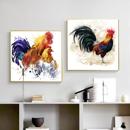 Canvas Oil Painting Watercolor Cock Poster Animal Print Mural Modern Wall Art Living Room Poster Decoration Canvas Picture