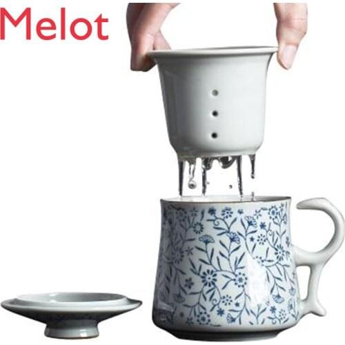 Ceramic Cup with Lid and Strainer Tea Brewing Cup Office Water Glass Mug Coffee Cup