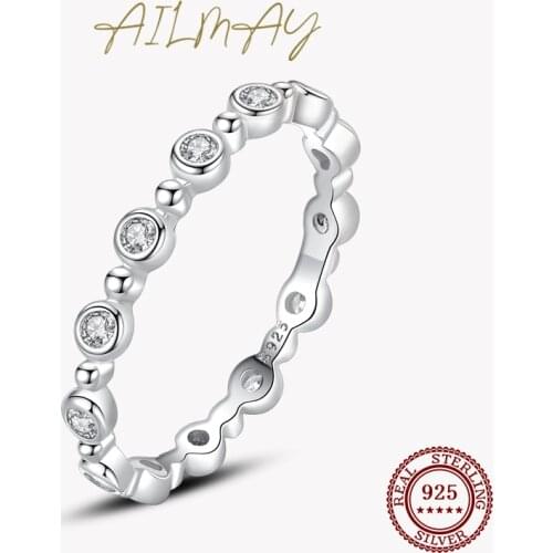 Ailmay 100% 925 Sterling Silver Geometry Exquisite Round Rings CZ Finger Rings Stackable CZ Finger Rings For Women Gifts