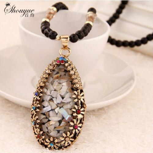 Korean Fashion Alloy Crystal Pendant Necklace Long Sweater Chain Charm Women Clothing Accessories Statement Bijoux Femme