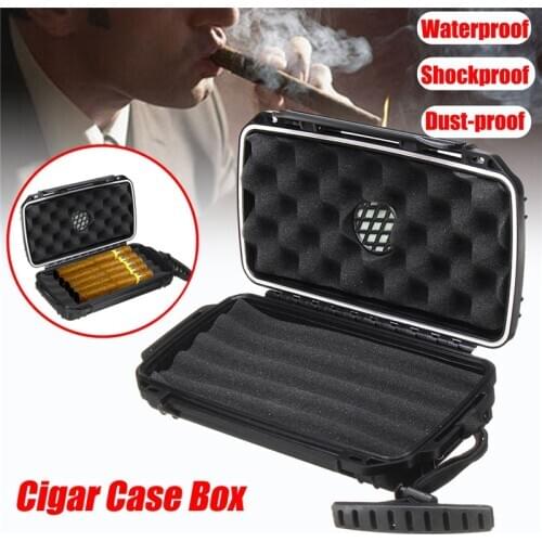 Black Cigars Storage 5 Cigar in Box with Sponge Lined Waterproof Shockproof Dustproof for Outdoor Travel Pack Smoking Accessory