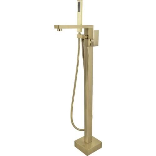 Bathtub Faucet Floor Standing Brush Gold Faucet with Handshower Floor Mounted Bath Shower Mixer Tap Brass Chrome or black