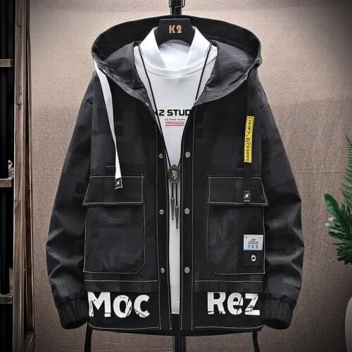 2021 Fashion Hooded Men Bomber Jacket Spring/Autumn Korea Style Windbreaker Male Cargo Coat Hip Hop Streetwear Clothes Oversized