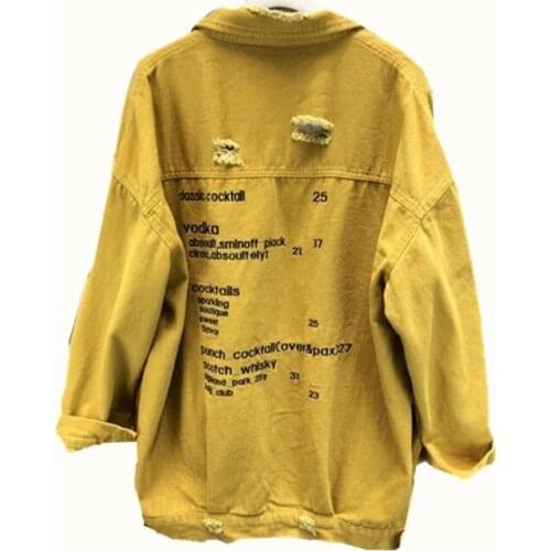 Spring Autumn New Fashion Female Korean Loose Coat BF Hole Embroidery Harajuku Personality Quality Women Denim Jacket