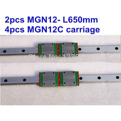 2pcs MGN12 L650mm linear rail + 4pcs MGN12C carriage