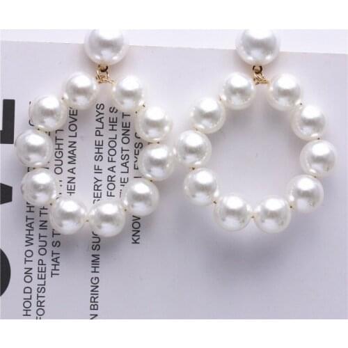 Statement Beaded Simulated Pearl Circle Big Earrings For Women Fashion Jewelry Personality Geometric Round Dangle Earings Gifts