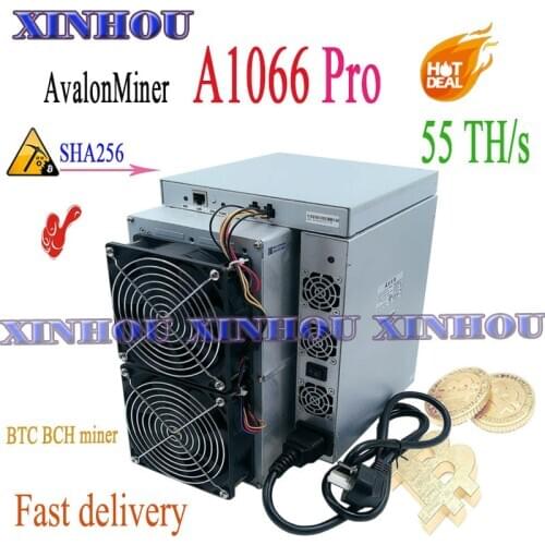 Used Asic miner Avalon A1066Pro 55T sha256 BTC BCH miner More economical than AntMiner S17+ S17e T17+ T17e T2T T3 M20S M21S M30S