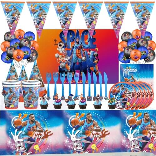 Space Jam Theme Birthday Decoration Disposable Tableware Set Paper Plate Cup Straw Party Supplies Latex Balloon Baby Shower