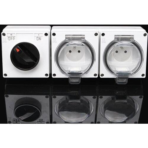 IP66 France Weatherproof Waterproof Outdoor Wall Power Socket 16A Double France Standard Electrical Outlet AC110~250V With Swith