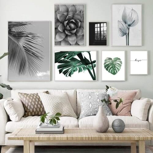Black White Plant Aloe Monstera Leaf Wall Art Canvas Painting Nordic Posters And Prints Wall Pictures For Living Room Decor