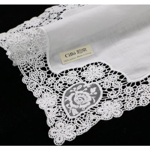 D608: White premium cotton lace handkerchiefs 12 piece/pack blank crochet hankies for women/ladies wedding gift