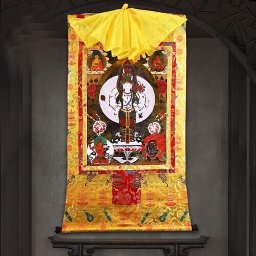 Wholesale Buddhist products 120cm large Thang-ga Thangka HOME temple blese safe health Thousands Hands Guanyin Buddha painting